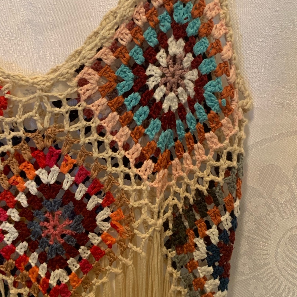 Granny square Colorful Crochet Knit tank Top Era Vanity boho festivals hippie - Picture 8 of 12